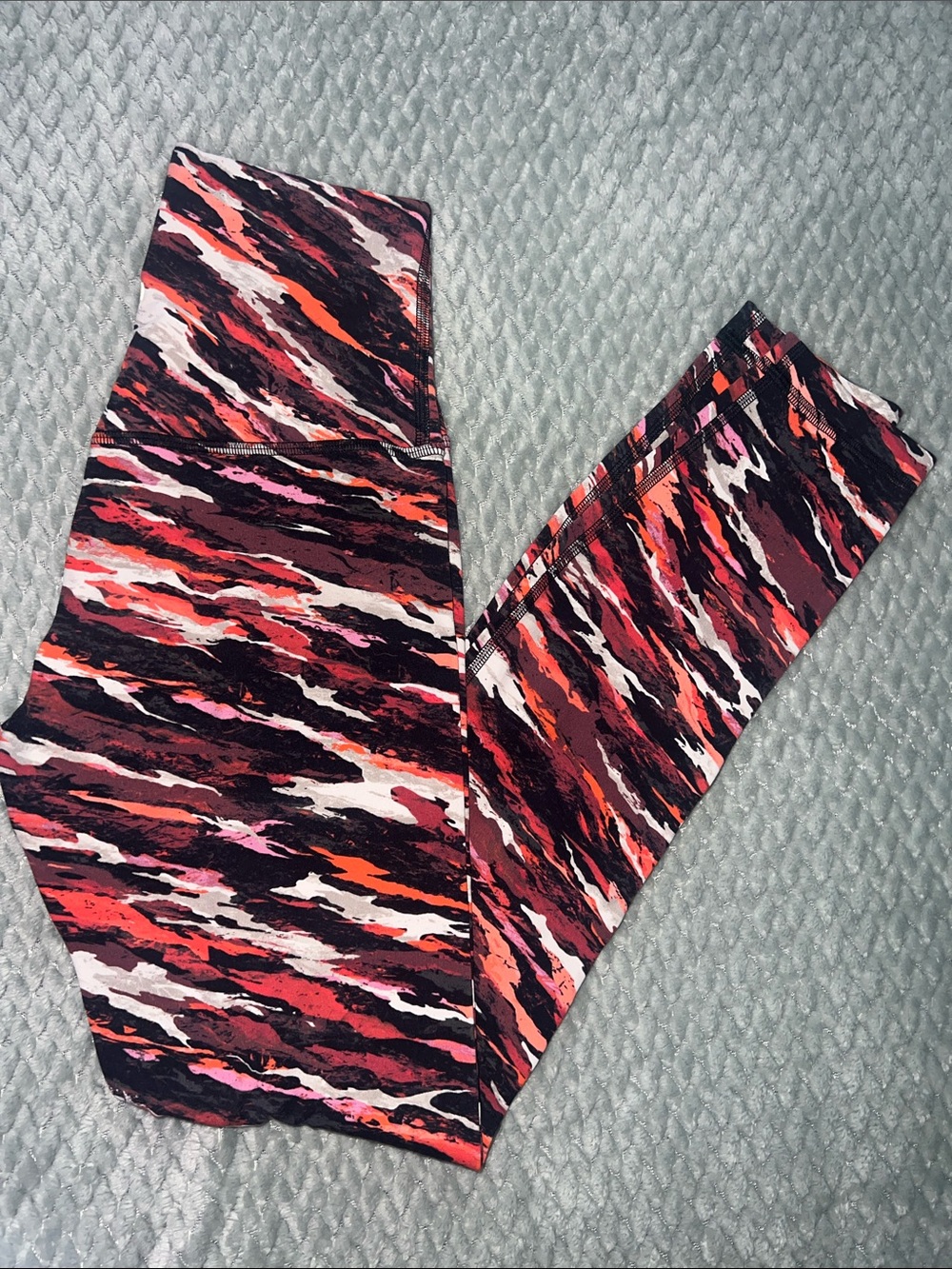 lululemon athletica Red, Pink and Black Abstract Stripe Leggings